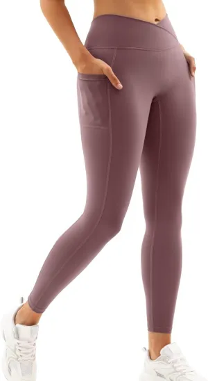 Vertvie Women's High Waisted Leggings Crossover V Waist Butt Lift Yoga Pants Athletic Tummy Control Workout Leggings