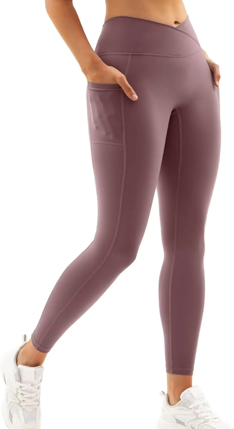 Vertvie Women's High Waisted Leggings Crossover V Waist Butt Lift Yoga Pants Athletic Tummy Control Workout Leggings