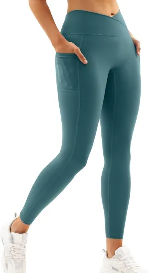 Vertvie Women's High Waisted Leggings Crossover V Waist Butt Lift Yoga Pants Athletic Tummy Control Workout Leggings