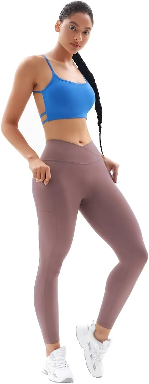 Vertvie Women's High Waisted Leggings Crossover V Waist Butt Lift Yoga Pants Athletic Tummy Control Workout Leggings