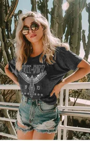 Vintage Rock Band T-Shirt Woman Retro Bird Shirt Eagle Graphic Tees Retro Music Shirt Casual Short Sleeve Tops