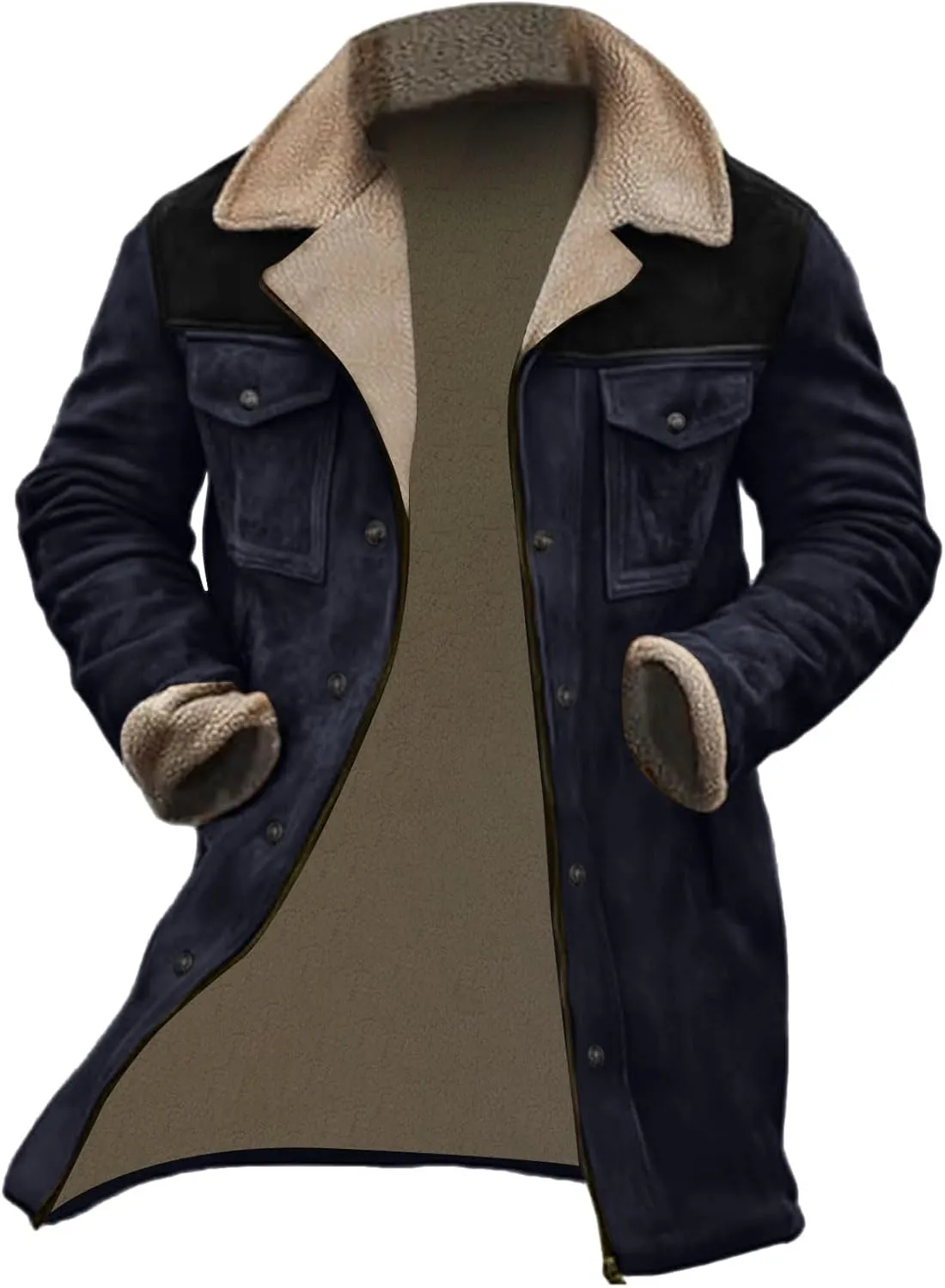 Vintage Suede Jacket for Men Plush Collar Coats Faux Leather Jacket Men Zip Up Motorcycle Jacket Coats Retro Tops