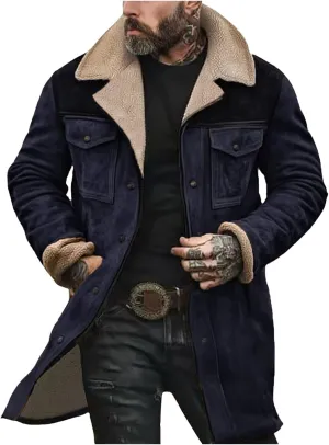 Vintage Suede Jacket for Men Plush Collar Coats Faux Leather Jacket Men Zip Up Motorcycle Jacket Coats Retro Tops