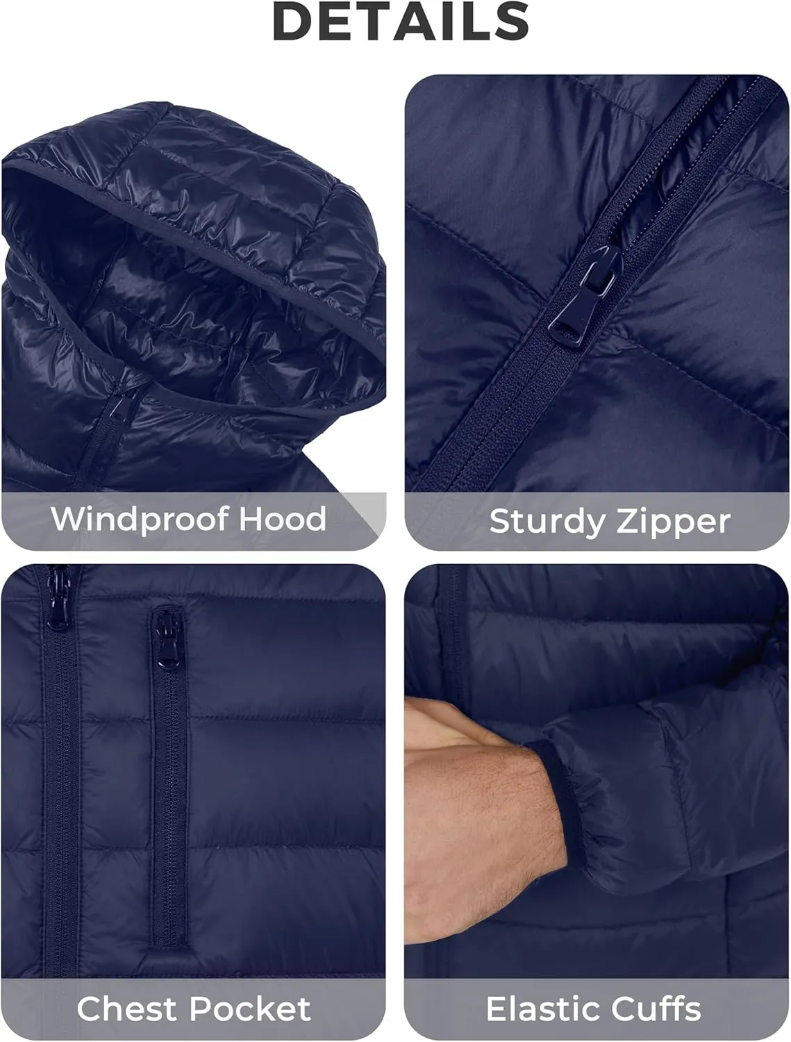 wantdo Men's Packable Down Jacket Lightweight Puffer Jacket Hooded Winter Jacket