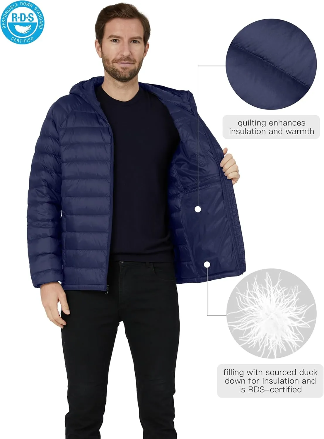 wantdo Men's Packable Down Jacket Lightweight Puffer Jacket Hooded Winter Jacket