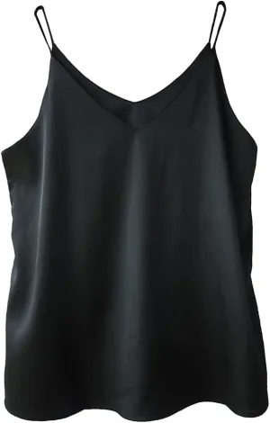 Wantschun Womens Silk Satin Camisole Cami Plain Strappy Vest Top T-Shirt Blouse Tank Shirt V-Neck Spaghetti Strap XS-4X