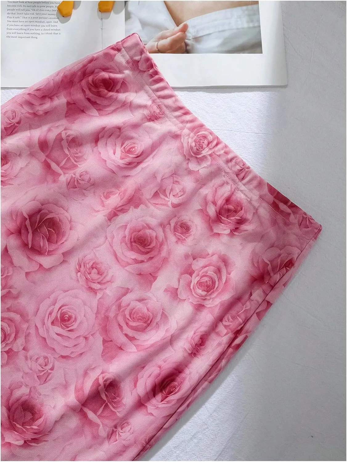 WDIRARA Women's Mesh Boho Floral Print Lettuce Trim Long Skirt Elastic Waist Skinny Skirts