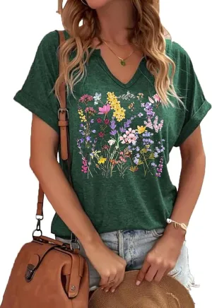 Wildflowers Shirt for Women Vintage Floral Graphic Shirts Boho Wildflowers T-Shirt Summer Nature Tee Tops