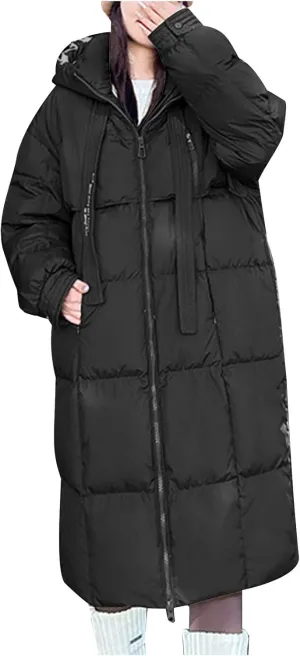 Winter Coats for Women Cotton Padded Down Jacket Mid Length Quilted Overcoat Solid Color Outwear with Hooded 2024