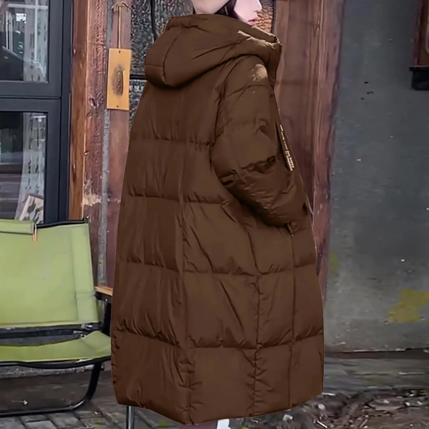 Winter Coats for Women Cotton Padded Down Jacket Mid Length Quilted Overcoat Solid Color Outwear with Hooded 2024