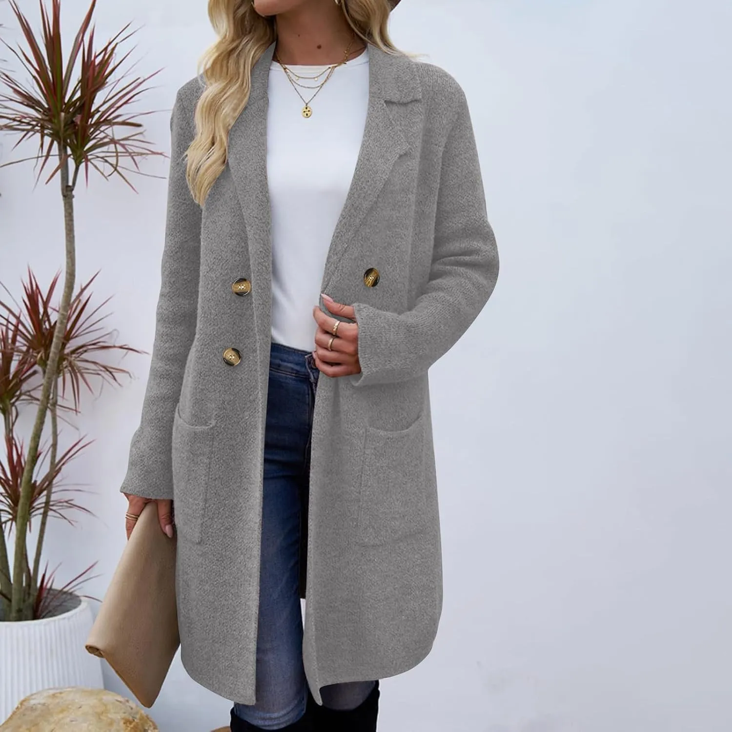 Winter Trench Coats for Women Casual Dressy Long Sleeve Open Front Knit Peacoat Plus Size Lightweight Sweater Jacket Coatigan