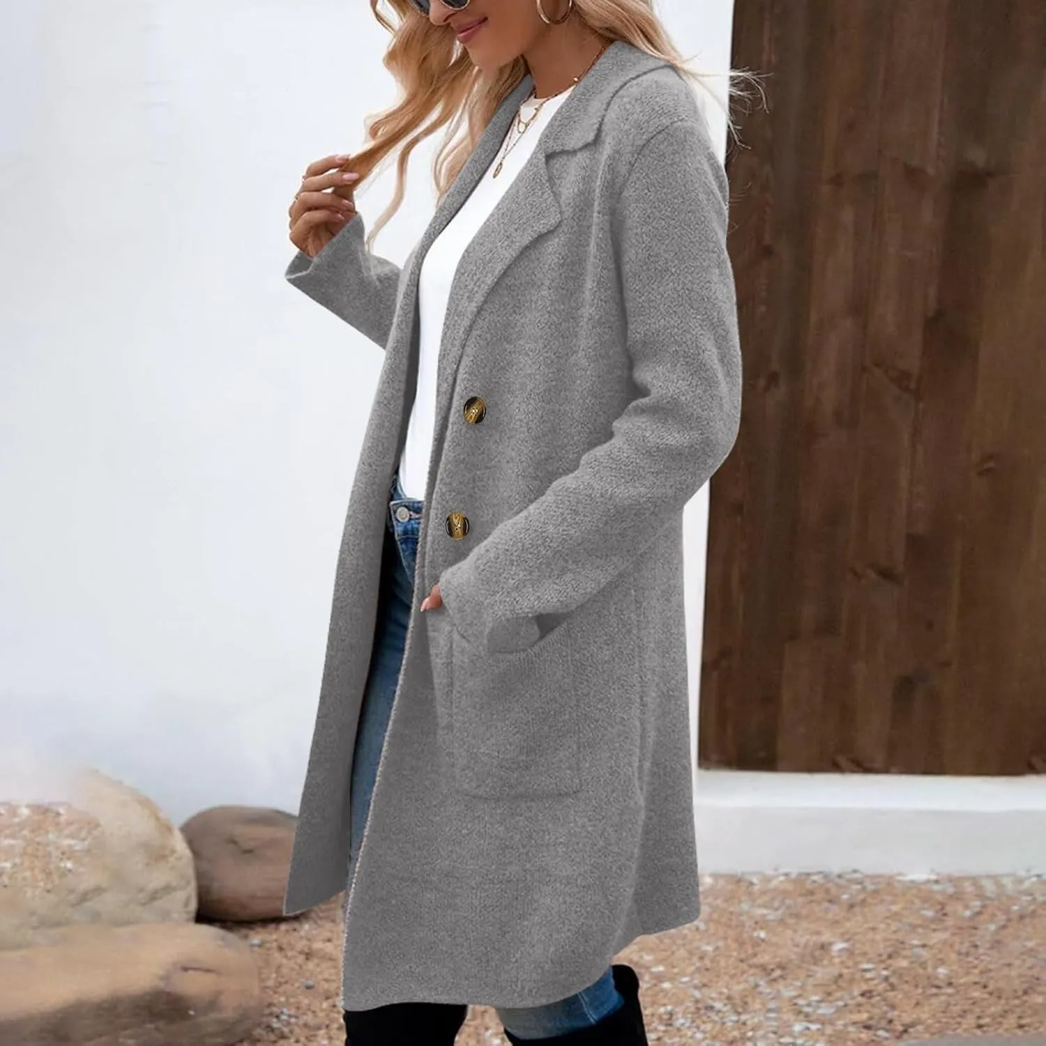 Winter Trench Coats for Women Casual Dressy Long Sleeve Open Front Knit Peacoat Plus Size Lightweight Sweater Jacket Coatigan