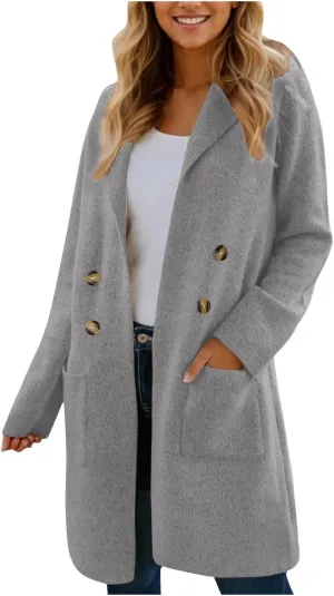 Winter Trench Coats for Women Casual Dressy Long Sleeve Open Front Knit Peacoat Plus Size Lightweight Sweater Jacket Coatigan