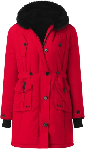 Winter Warm Parka Jacket Lapel Collar Long Sleeve Jacket Vintage Thicken Coat Jacket Warm Hooded Thick Padded
