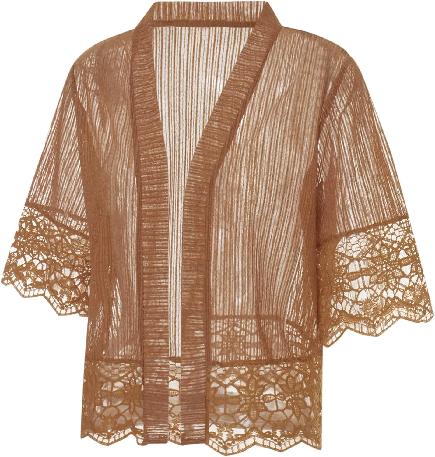 Women Casual Lace Crochet Cardigan Short Sleeve Sheer Cover Up Jacket Ruffle Open Front Blouse Tops Summer Kimono Cardigans