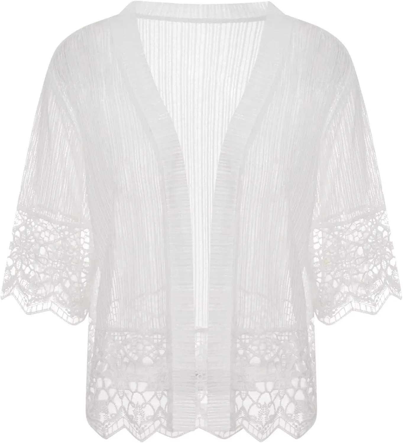 Women Casual Lace Crochet Cardigan Short Sleeve Sheer Cover Up Jacket Ruffle Open Front Blouse Tops Summer Kimono Cardigans