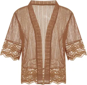 Women Casual Lace Crochet Cardigan Short Sleeve Sheer Cover Up Jacket Ruffle Open Front Blouse Tops Summer Kimono Cardigans