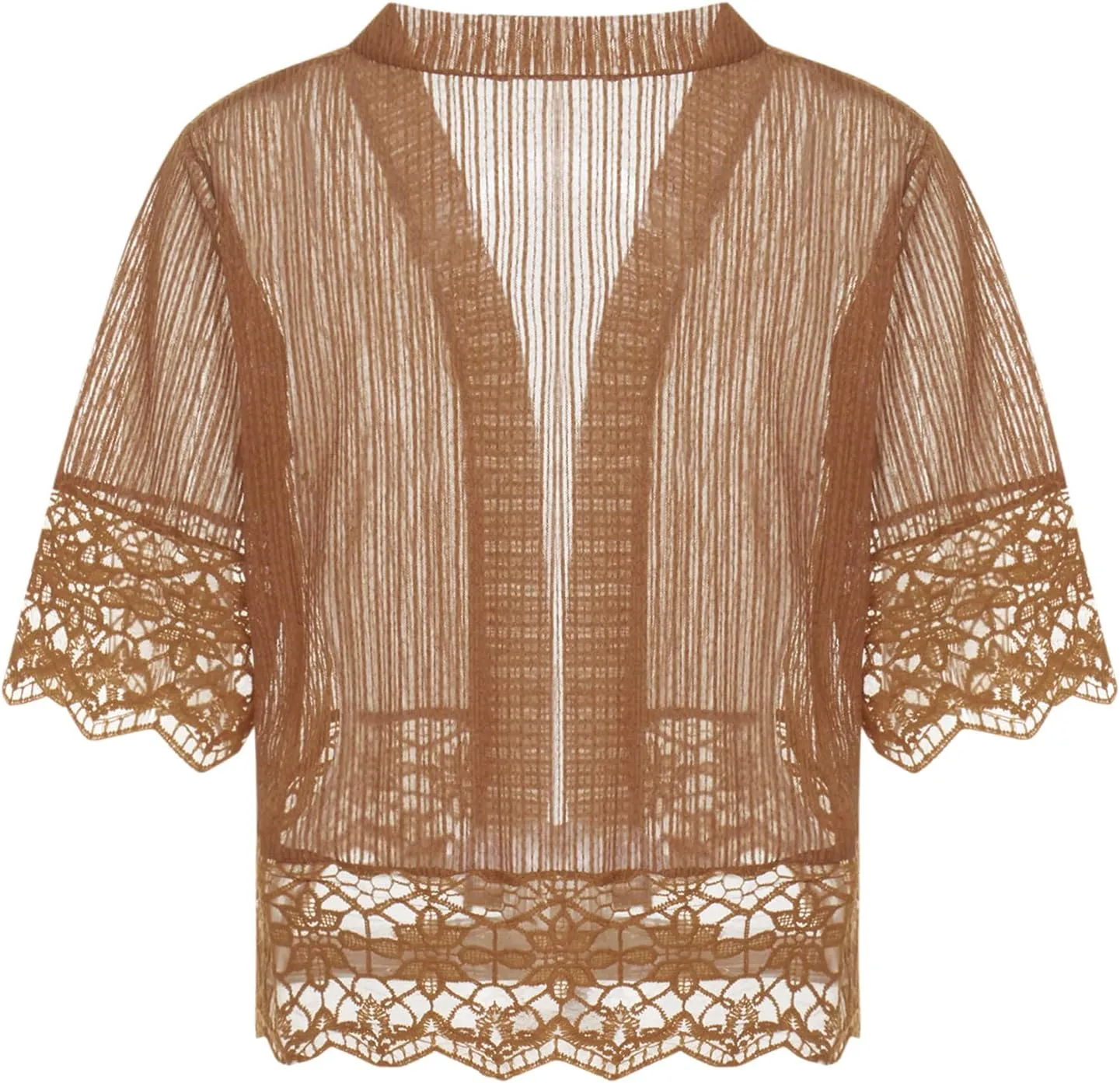 Women Casual Lace Crochet Cardigan Short Sleeve Sheer Cover Up Jacket Ruffle Open Front Blouse Tops Summer Kimono Cardigans