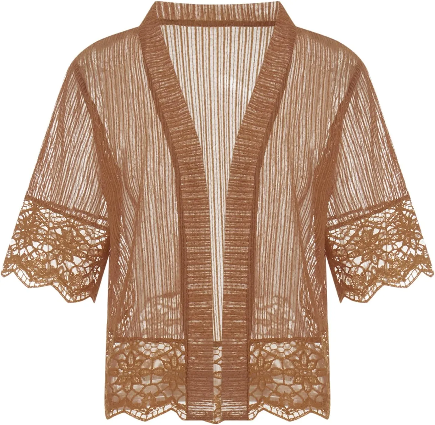 Women Casual Lace Crochet Cardigan Short Sleeve Sheer Cover Up Jacket Ruffle Open Front Blouse Tops Summer Kimono Cardigans