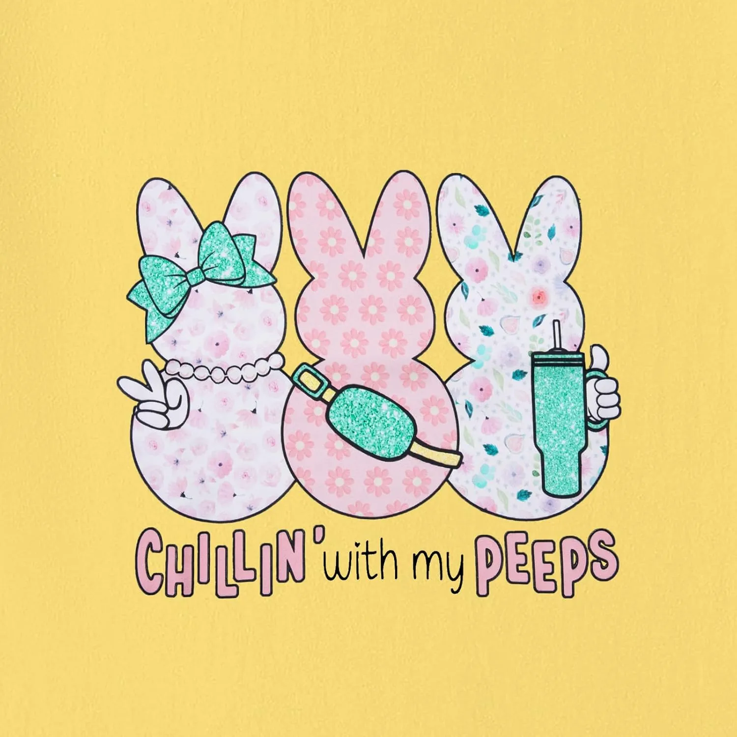 Women Chillin'with My Peeps Shirt Easter Shirt Funny Bunny T-Shirt Cute Rabbit Tee Tops Easter Day Gift