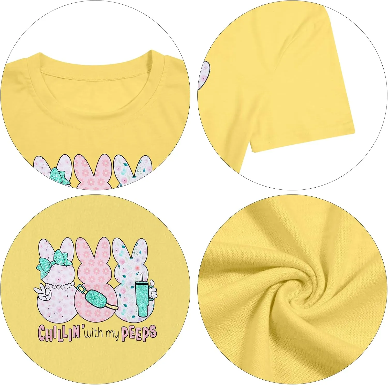 Women Chillin'with My Peeps Shirt Easter Shirt Funny Bunny T-Shirt Cute Rabbit Tee Tops Easter Day Gift