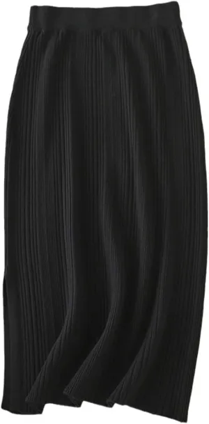 Women Elastic Knitted Skirts Autumn Winter Thick Warm Pencil Bodycon Skirt Ribbed Midi Split Up Sweater Skirt