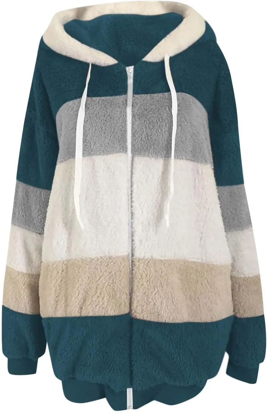 Women Faux Fur Zip Up Hoodies Sherpa Lined Winter Jackets Warm Plush Coat Oversized Fleece Warm Hoodie Outwear