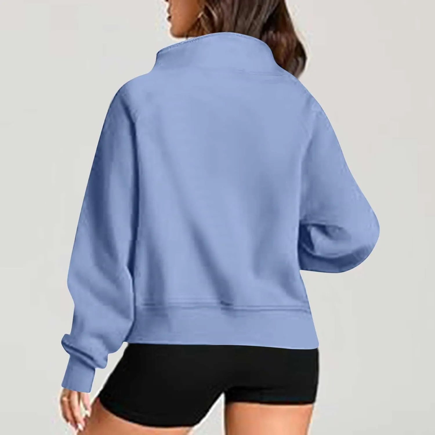 Women Half Zip Up Sweatshirts Trendy Long Sleeve Plain Pullover Fall Casual Oversized Tops Winter Comfort Clothes