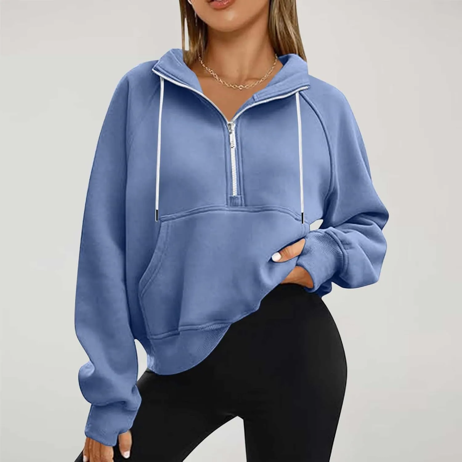 Women Half Zip Up Sweatshirts Trendy Long Sleeve Plain Pullover Fall Casual Oversized Tops Winter Comfort Clothes