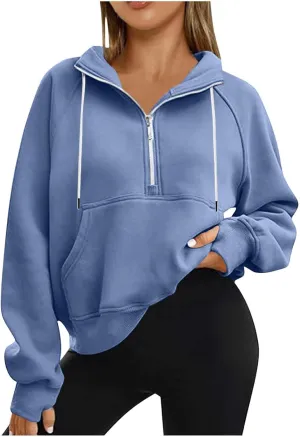 Women Half Zip Up Sweatshirts Trendy Long Sleeve Plain Pullover Fall Casual Oversized Tops Winter Comfort Clothes