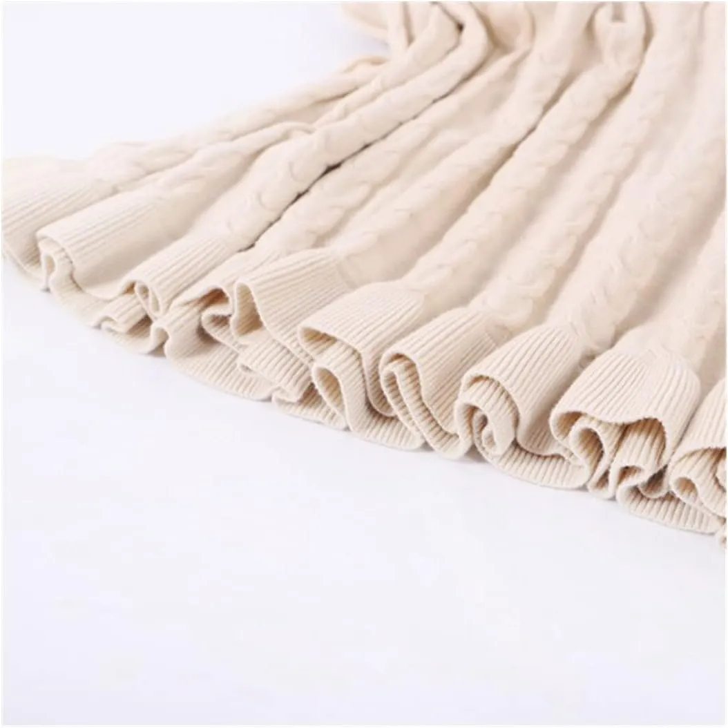 Women Knitted Cable Twist Skirts Autumn Winter Thick Warm Midi Skirt Elastic Band High Waist Tulle Skirt