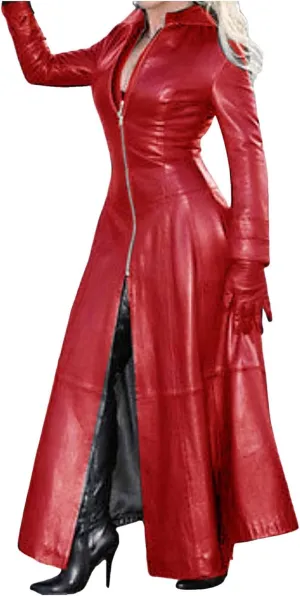 Women Leather Jacket 2024 Long Sleeve Jacket Dress Zipper Leather Long Jacket Coats Lapel Collar Outwear Boater