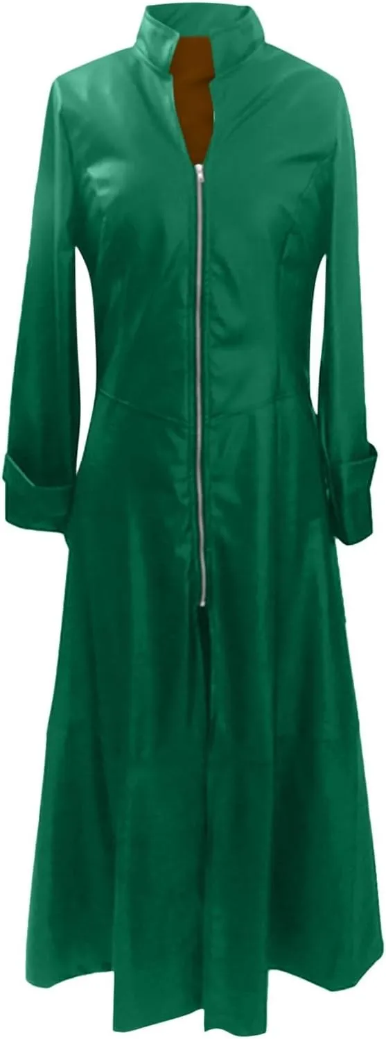 Women Leather Jacket 2024 Long Sleeve Jacket Dress Zipper Leather Long Jacket Coats Lapel Collar Outwear Boater