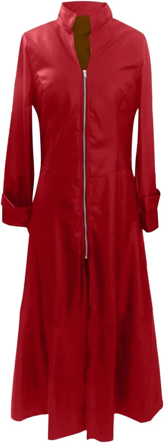 Women Leather Jacket 2024 Long Sleeve Jacket Dress Zipper Leather Long Jacket Coats Lapel Collar Outwear Boater