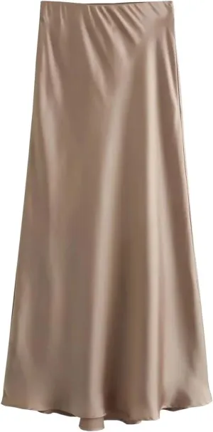 Women Long Skirt Spring Elastic High Waisted A-Line Casual Satin Skirts High Slim Fit Female Skirts