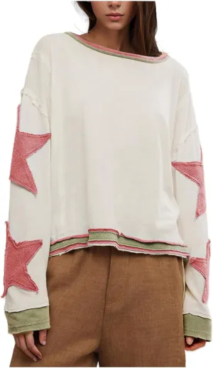 Women Oversize Sweatshirts Crewneck Long Sleeve Star Print Casual Loose Pullover Fall Fashion 2024 Clothes Tops