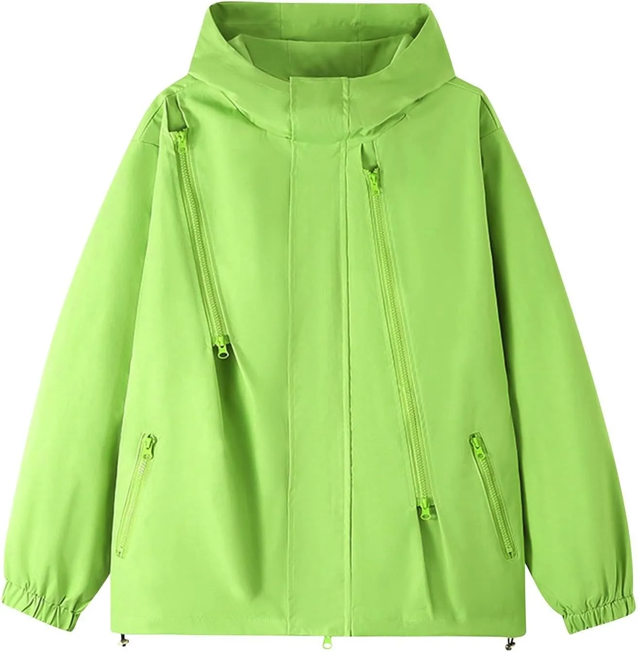 Women Oversized Rain Jackets Hooded Waterproof Windproof Raincoat with Pockets, Loose Zip Up Windbreaker Rain Coat