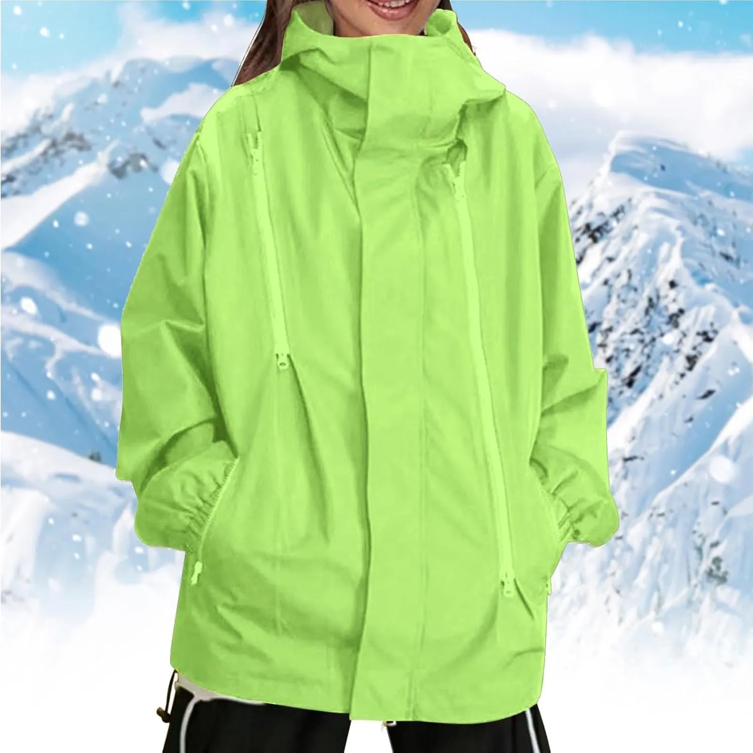 Women Oversized Rain Jackets Hooded Waterproof Windproof Raincoat with Pockets, Loose Zip Up Windbreaker Rain Coat