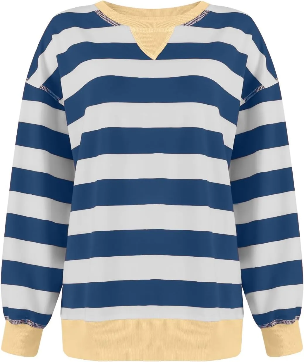 Women Oversized Sweatshirt Long Sleeve Crewneck Color Block Striped Pullover Tops