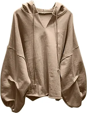 Women Oversized V Neck Hoodies Long Sleeve Comfy Sweatshirts Casual Fall Fashion Pullover Winter Clothes 2024