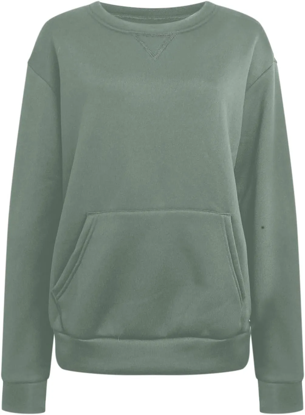 Women Round Neck Pullover Shirts Long Sleeve Solid Color Casual Sweatshirt Loose Fit Casual Tops with Pocket Fall Clothes