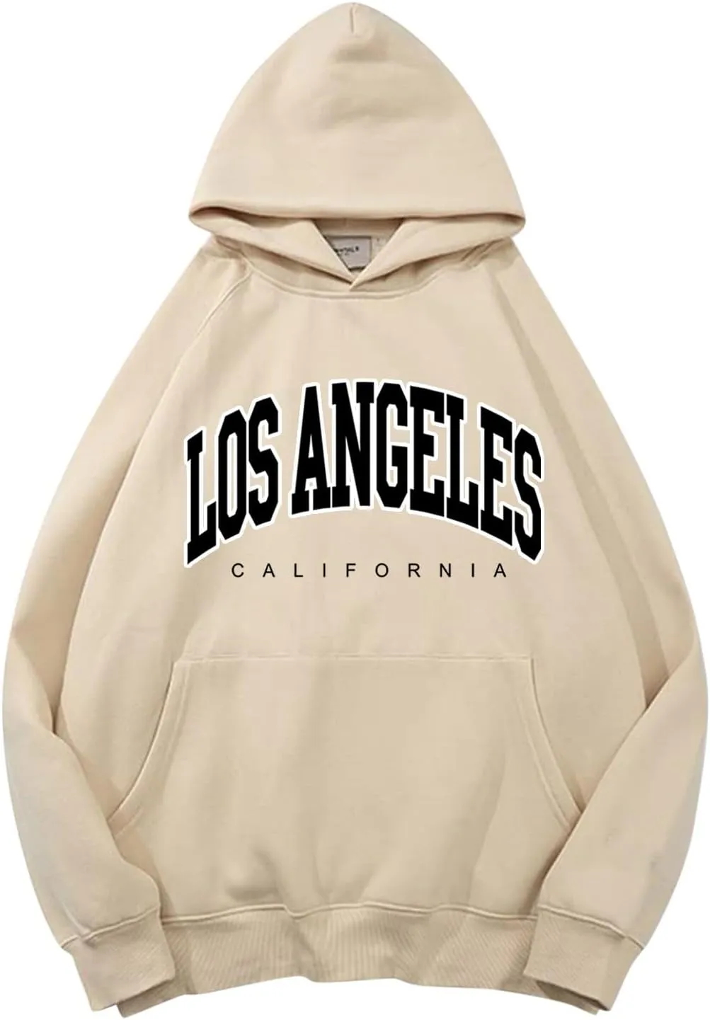 Women Solid Basic Fleece Letter Loose Hoodie Sweatshirt Long Sleeve Pocket Drop Shoulder Pullovers Top Pullover