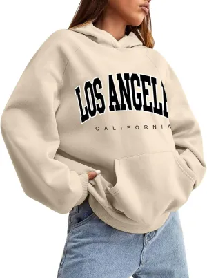 Women Solid Basic Fleece Letter Loose Hoodie Sweatshirt Long Sleeve Pocket Drop Shoulder Pullovers Top Pullover