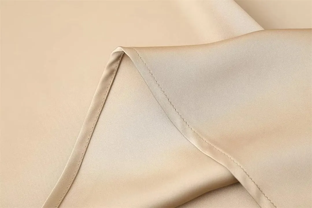 Women Vintage Casual Skirt Solid Silky Satin Straight Elasticwaist Midi Skirt Spring Summer Skirt