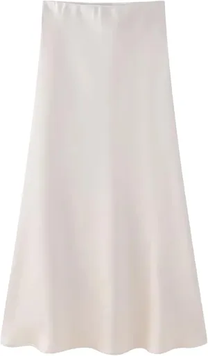 Women Vintage Casual Skirt Solid Silky Satin Straight Elasticwaist Midi Skirt Spring Summer Skirt
