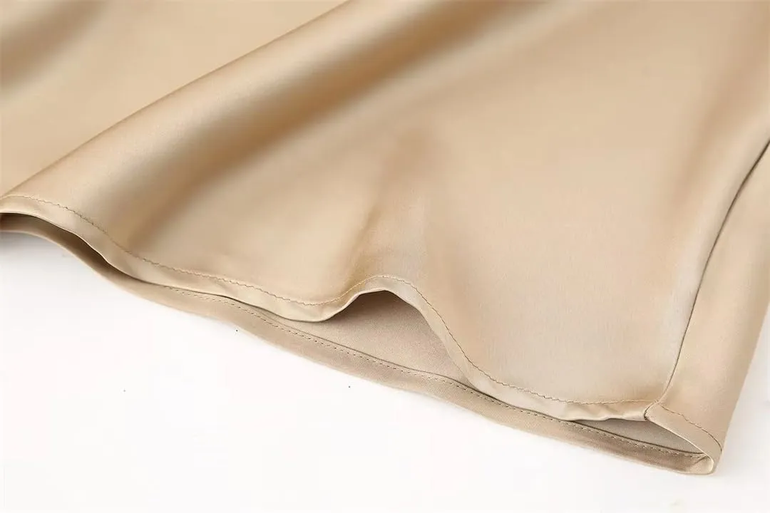 Women Vintage Casual Skirt Solid Silky Satin Straight Elasticwaist Midi Skirt Spring Summer Skirt