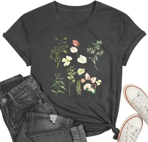 Women Vintage Flowers Shirt Floral Graphic Tees for Women Casual Boho Floral Printed T-Shirt