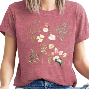 Women Vintage Flowers Shirt Floral Graphic Tees for Women Casual Boho Floral Printed T-Shirt