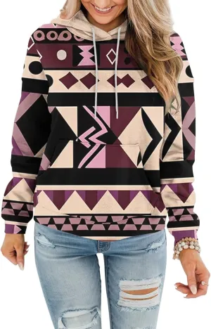 Women Western Ethic Hoodie Aztec Style Print Graphic Sweatshirts Pullover Hooded Pullover Tops Shirts Vintage Clothing