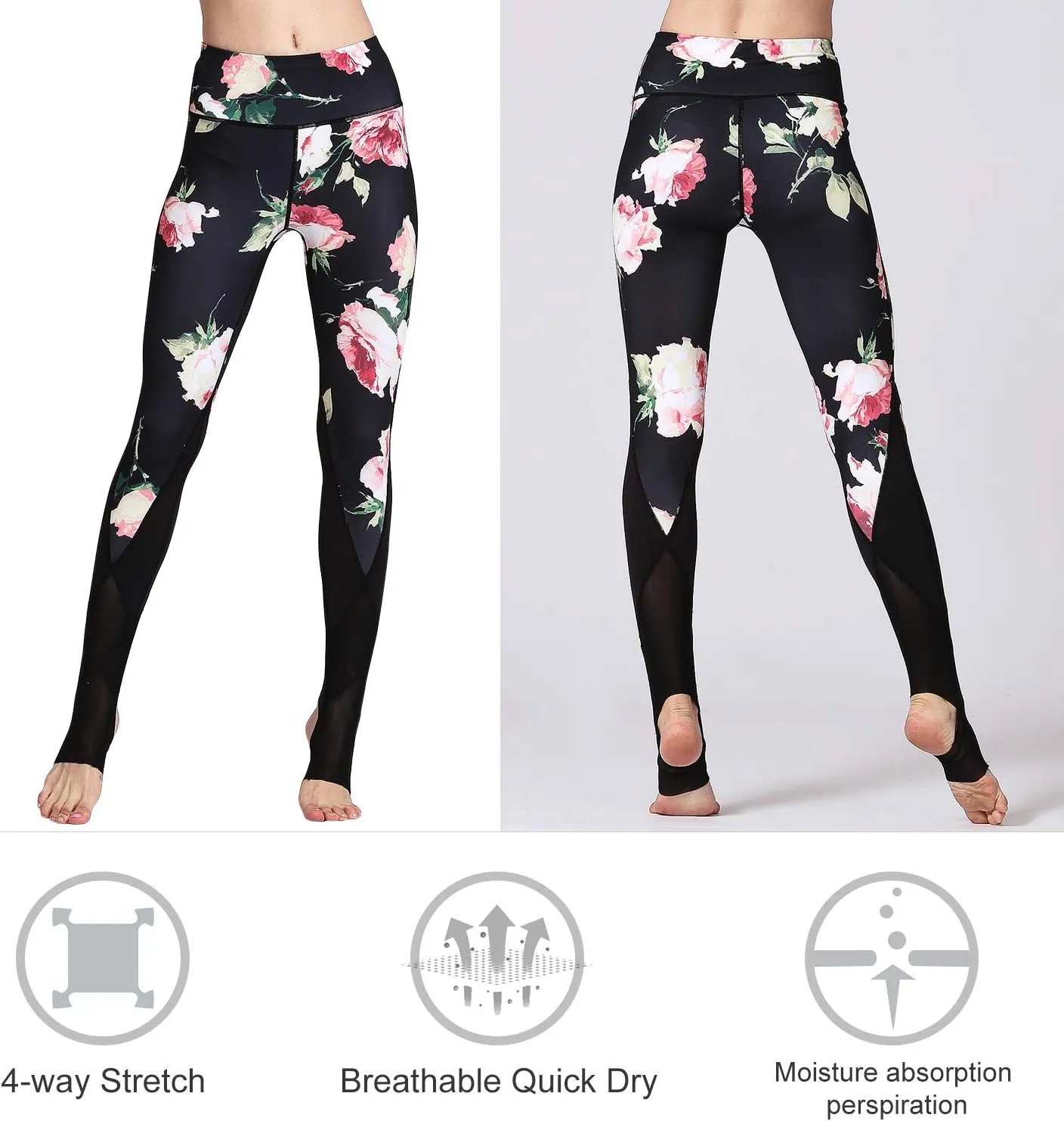 Women Yoga Pants Printed Over The Heel Stirrup Yoga Leggings High Waist Power Flex Capris Leggings for Fitness Running